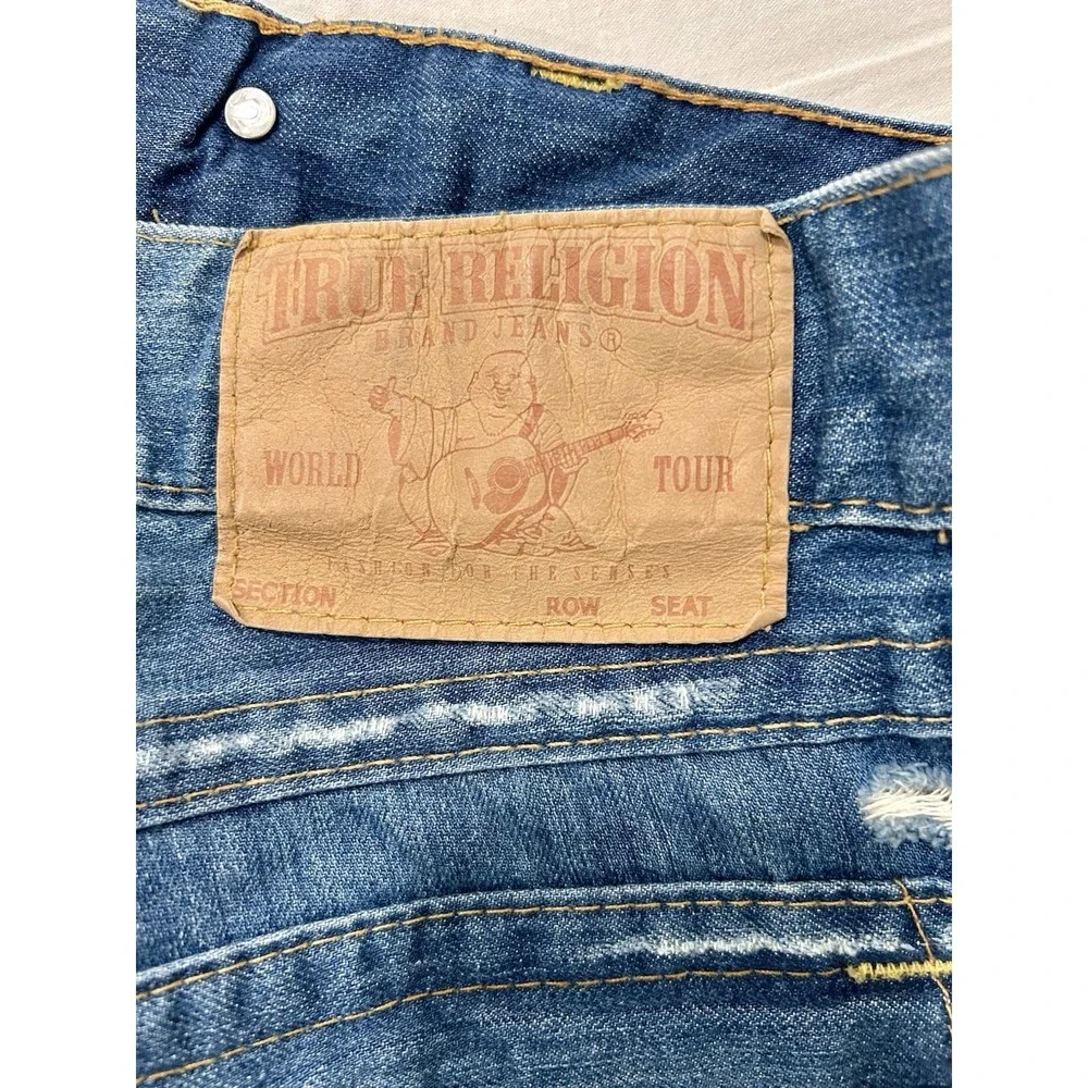 True Religion Billy Patchwork Distressed Jeans Mens 30 x31 Made in USA Blue Med